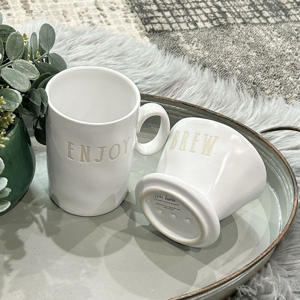 Rae Dunn Pour Over Drip Coffee Set "BREW" & "ENJOY" Gray Taupe Gift Set‎ ~ NEW